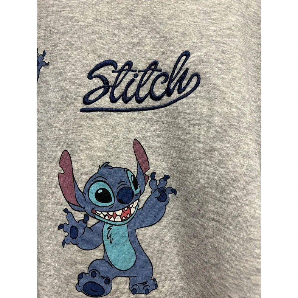Disney Lilo & Stitch Gray Fleece Crewneck Sweatshirt SzLarge Embroidered Cozy